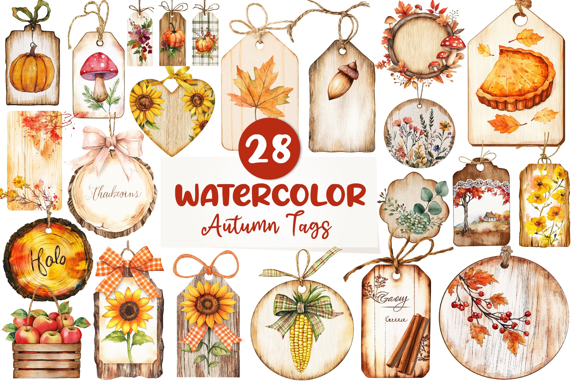 Vintage Wooden Autumn Tags Clipart Bundle - CraftNest - Digital Crafting and Art
