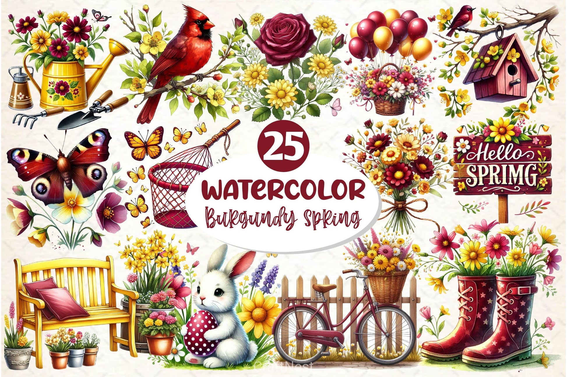 Burgundy Spring Clipart Bundle 2 - CraftNest - Digital Crafting and Art