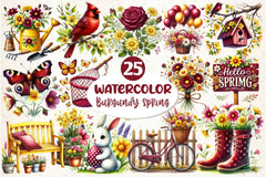 Burgundy Spring Clipart Bundle 2 - CraftNest - Digital Crafting and Art
