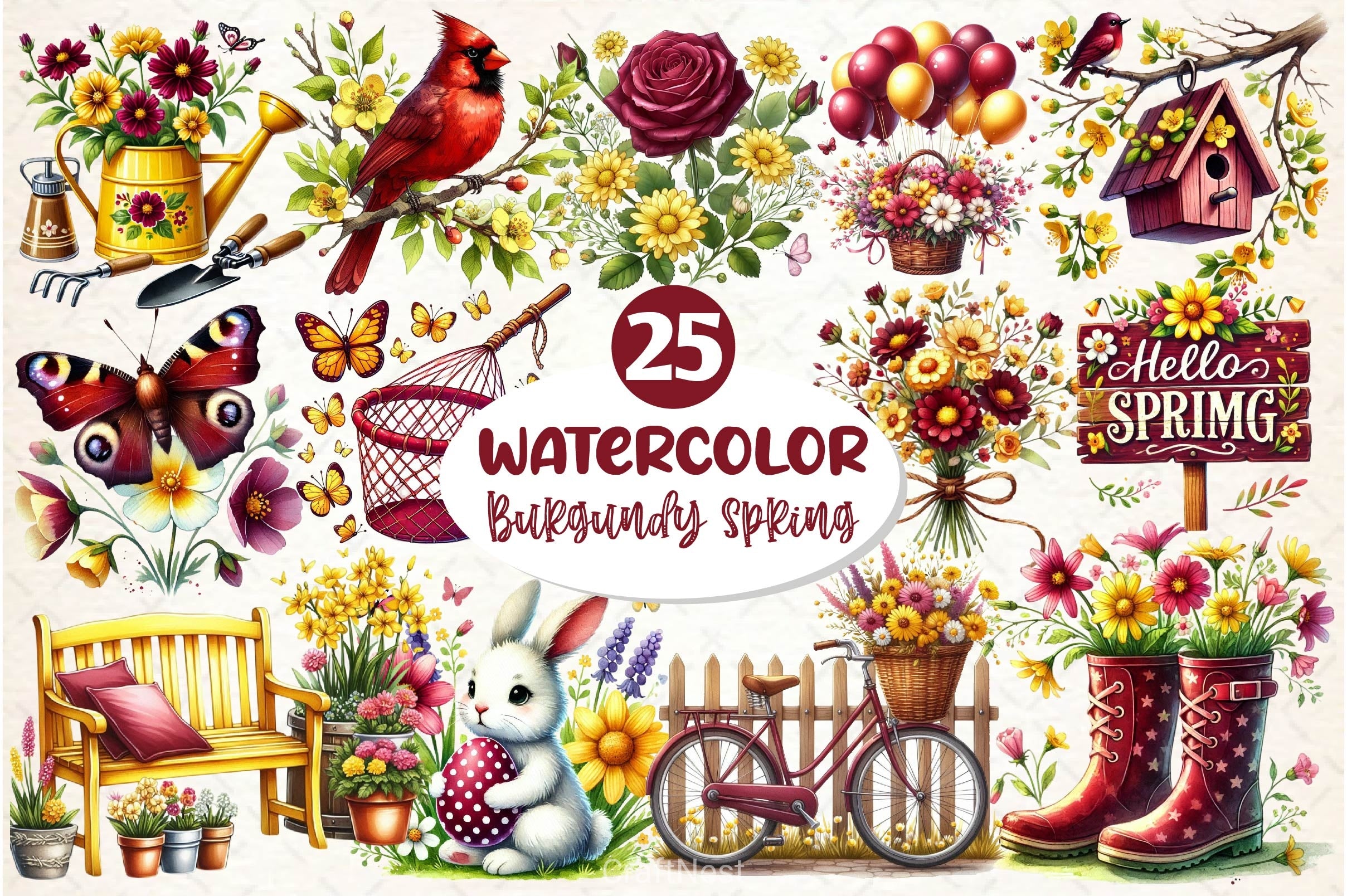 Burgundy Spring Clipart Bundle 2 - CraftNest - Digital Crafting and Art