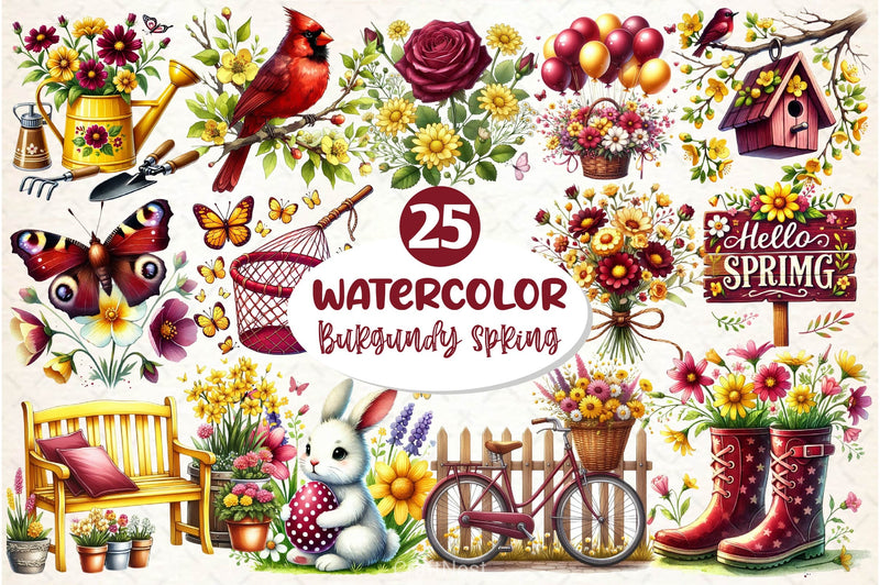 Burgundy Spring Clipart Bundle 2 - CraftNest - Digital Crafting and Art
