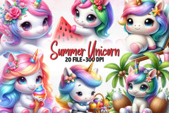 Cute Summer Unicorns Clipart Bundle 1 - CraftNest - Digital Crafting and Art