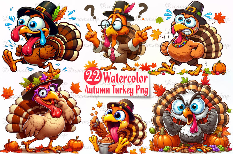 Autumn Funny Turkey Clipart Bundle - CraftNest - Digital Crafting and Art