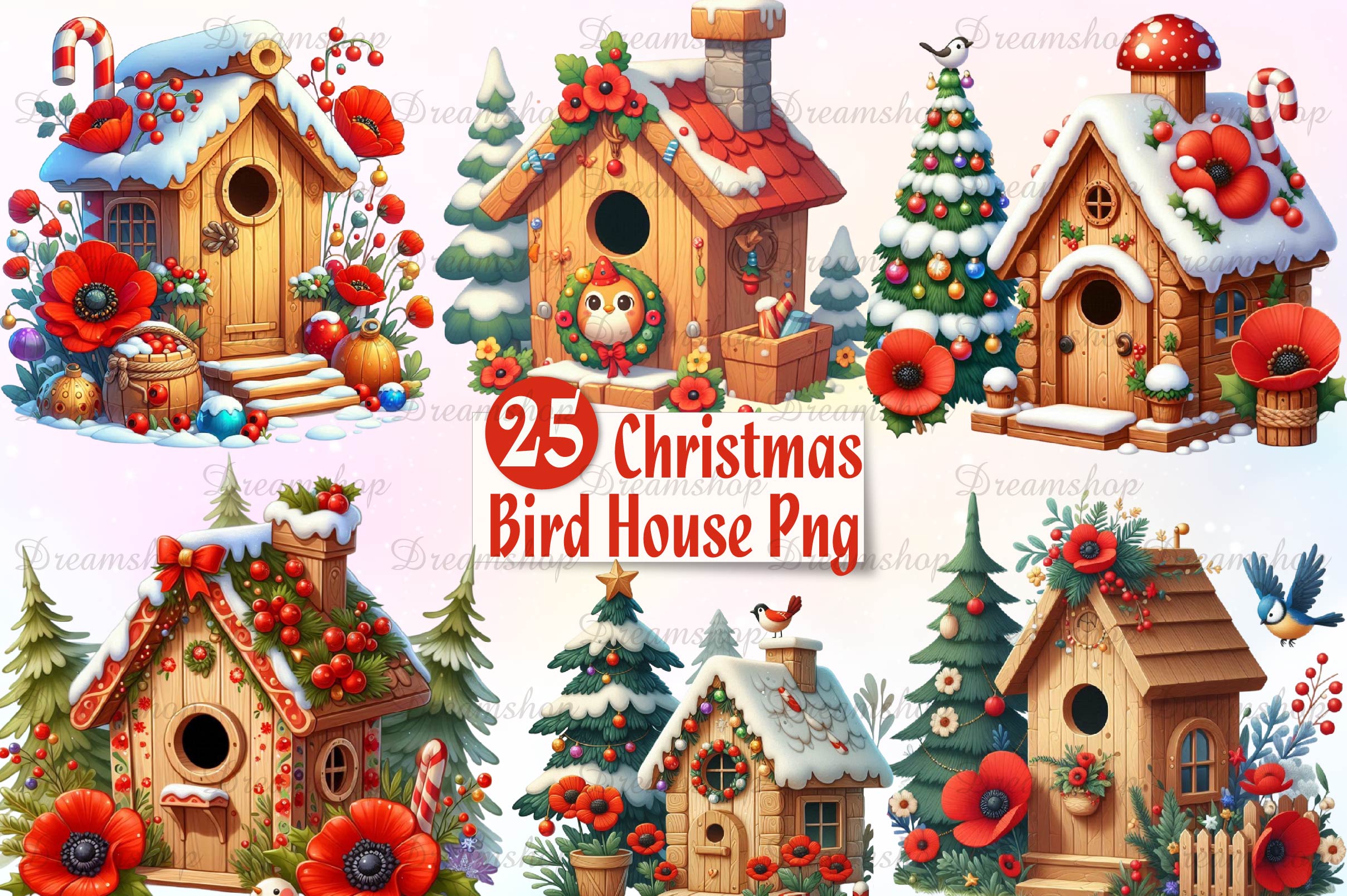 Christmas Wooden Bird House Clipart Bundle - CraftNest - Digital Crafting and Art