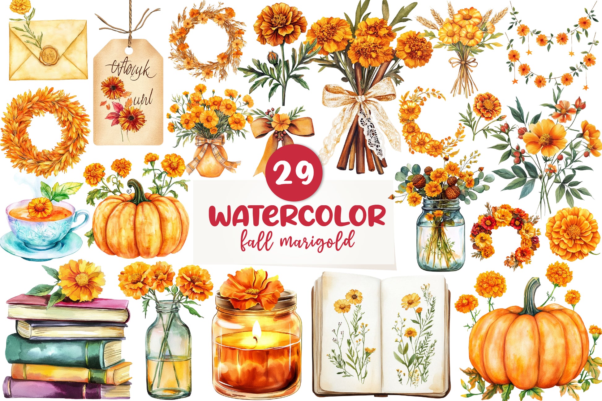 Fall Marigold Clipart Bundle - CraftNest - Digital Crafting and Art