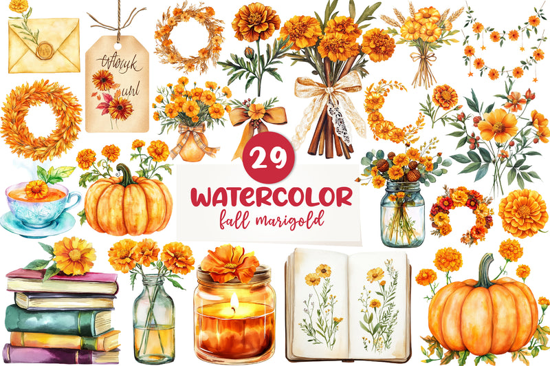 Fall Marigold Clipart Bundle - CraftNest - Digital Crafting and Art