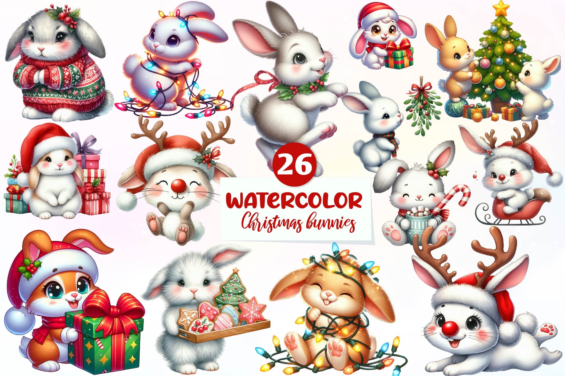 Christmas Bunnies Clipart Bundle - CraftNest - Digital Crafting and Art