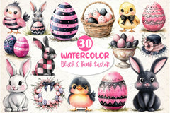 Black & Pink Easter Clipart Bundle 2 - CraftNest - Digital Crafting and Art