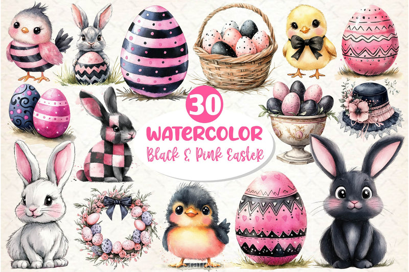 Black & Pink Easter Clipart Bundle 2 - CraftNest - Digital Crafting and Art