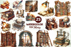 Old Library Clipart Bundle - CraftNest - Digital Crafting and Art