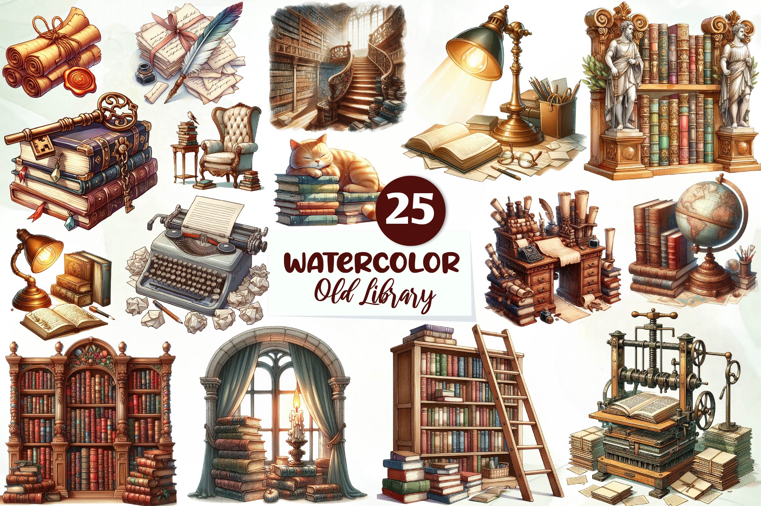 Old Library Clipart Bundle - CraftNest - Digital Crafting and Art