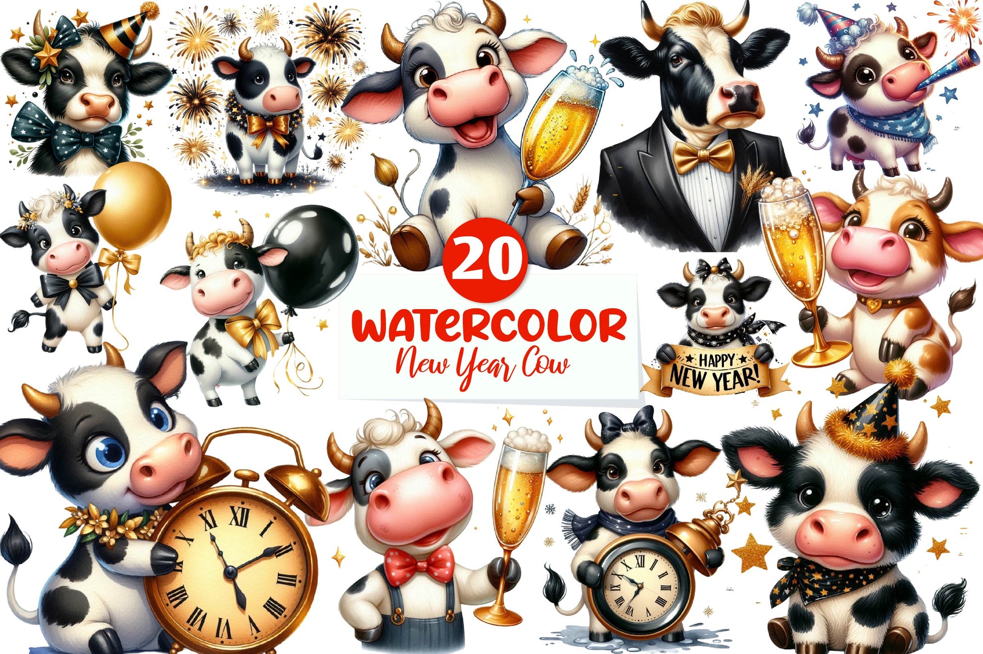 New Year Cow Clipart Bundle - CraftNest - Digital Crafting and Art