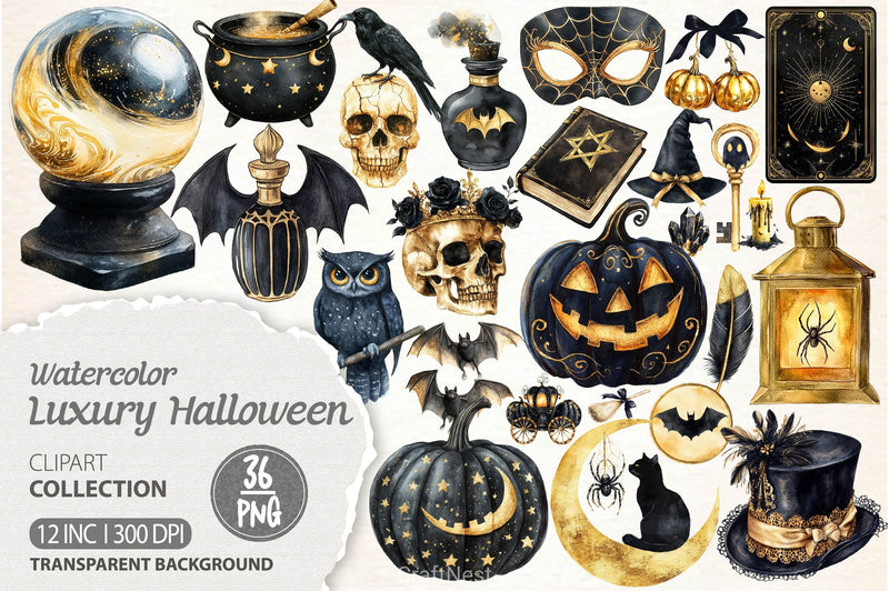 Luxury Black And Gold Halloween Clipart Bundle - CraftNest - Digital Crafting and Art