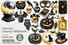 Luxury Black And Gold Halloween Clipart Bundle