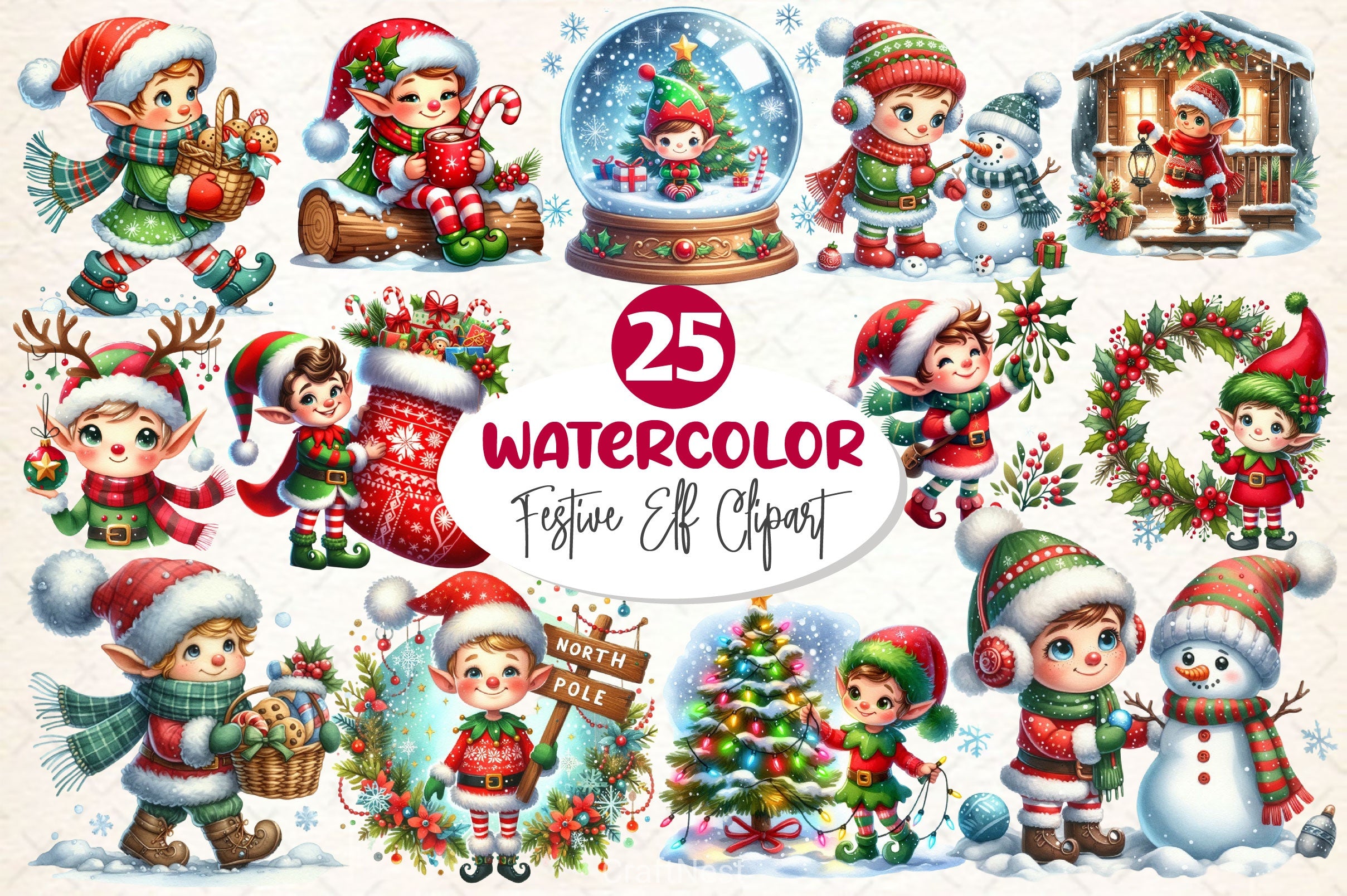 Festive Elf Clipart Bundle - CraftNest - Digital Crafting and Art