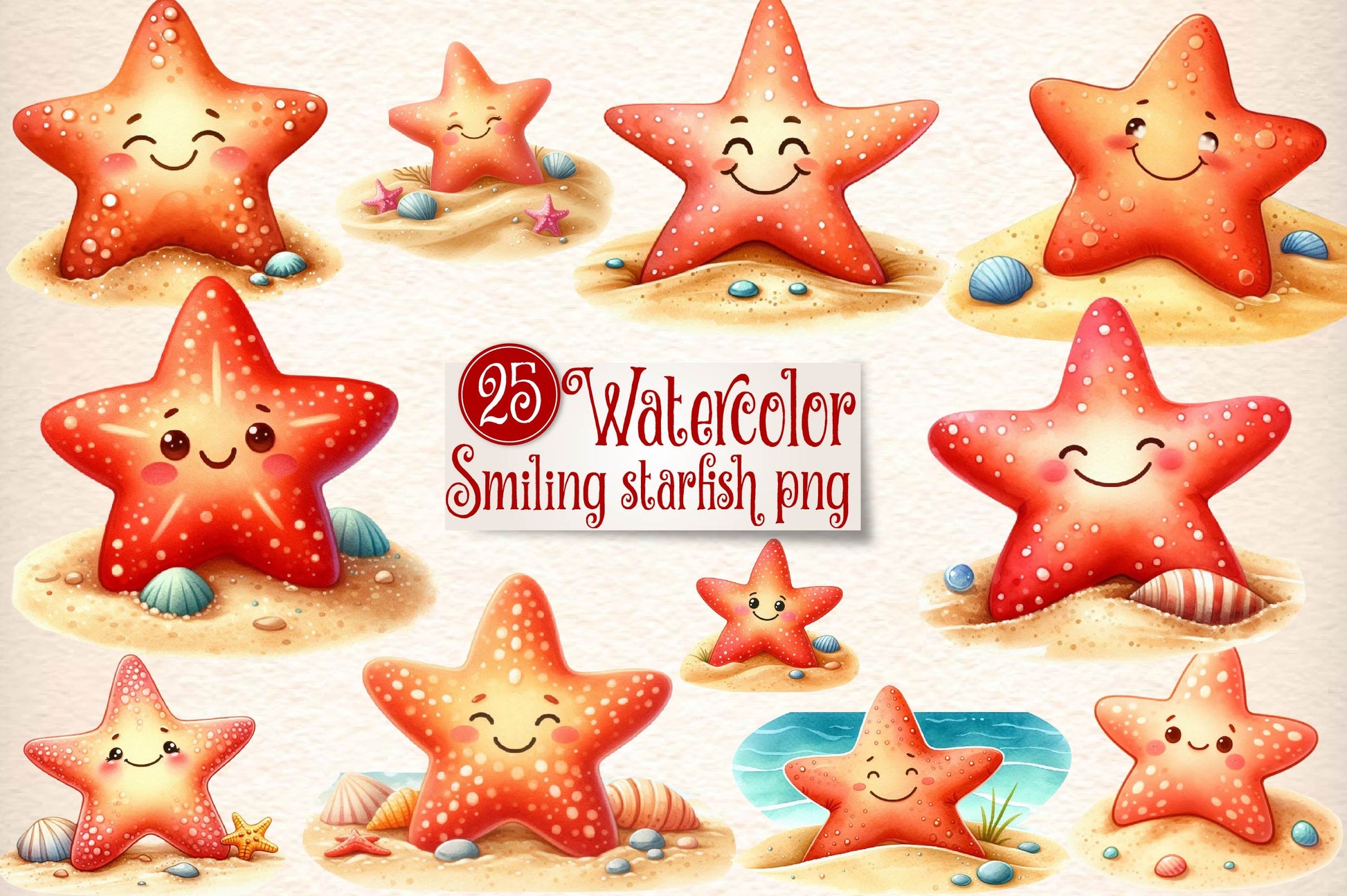 Smiling Starfish Beach Clipart Bundle - CraftNest - Digital Crafting and Art