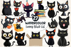Funny Black Cat Clipart Bundle 5 - CraftNest - Digital Crafting and Art
