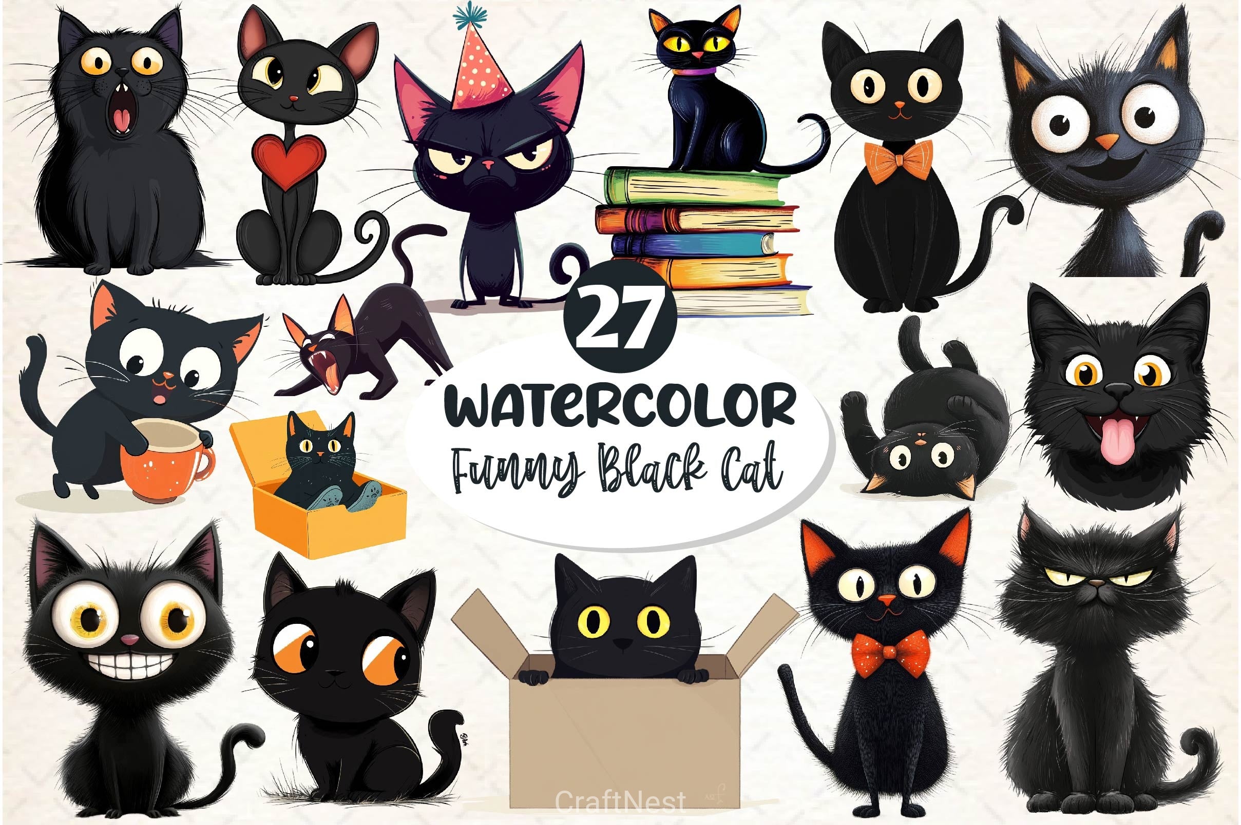 Funny Black Cat Clipart Bundle 5 - CraftNest - Digital Crafting and Art