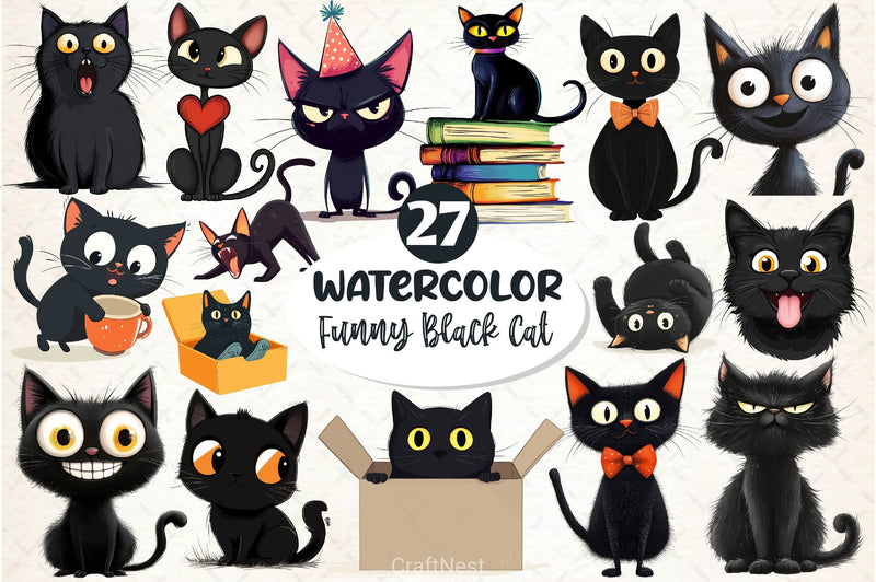 Funny Black Cat Clipart Bundle 5 - CraftNest - Digital Crafting and Art