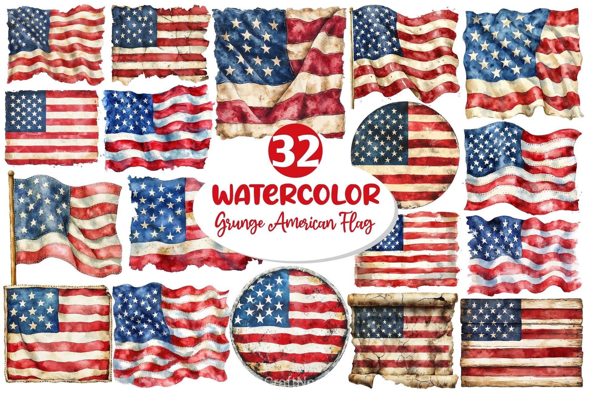 Vintage Grunge American Flag Clipart Bundle - CraftNest - Digital Crafting and Art