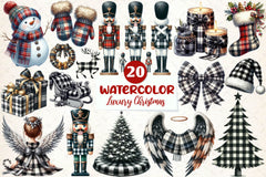 Luxury Plaid Black And White Christmas Clipart Bundle - CraftNest - Digital Crafting and Art