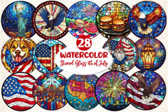 Round Stained Glass 4th Of July Clipart Bundle 3 - CraftNest - Digital Crafting and Art