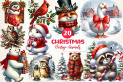 Vintage Christmas Animals Clipart Bundle - CraftNest - Digital Crafting and Art