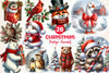 Vintage Christmas Animals Clipart Bundle