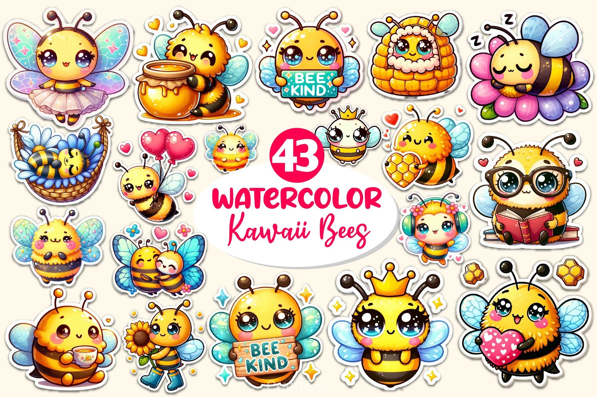 Kawaii Cute Bee Stickers Sticker Clipart Bundle - CraftNest - Digital Crafting and Art