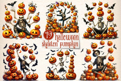 Funny Halloween Skeleton Pumpkin Clipart Bundle - CraftNest - Digital Crafting and Art