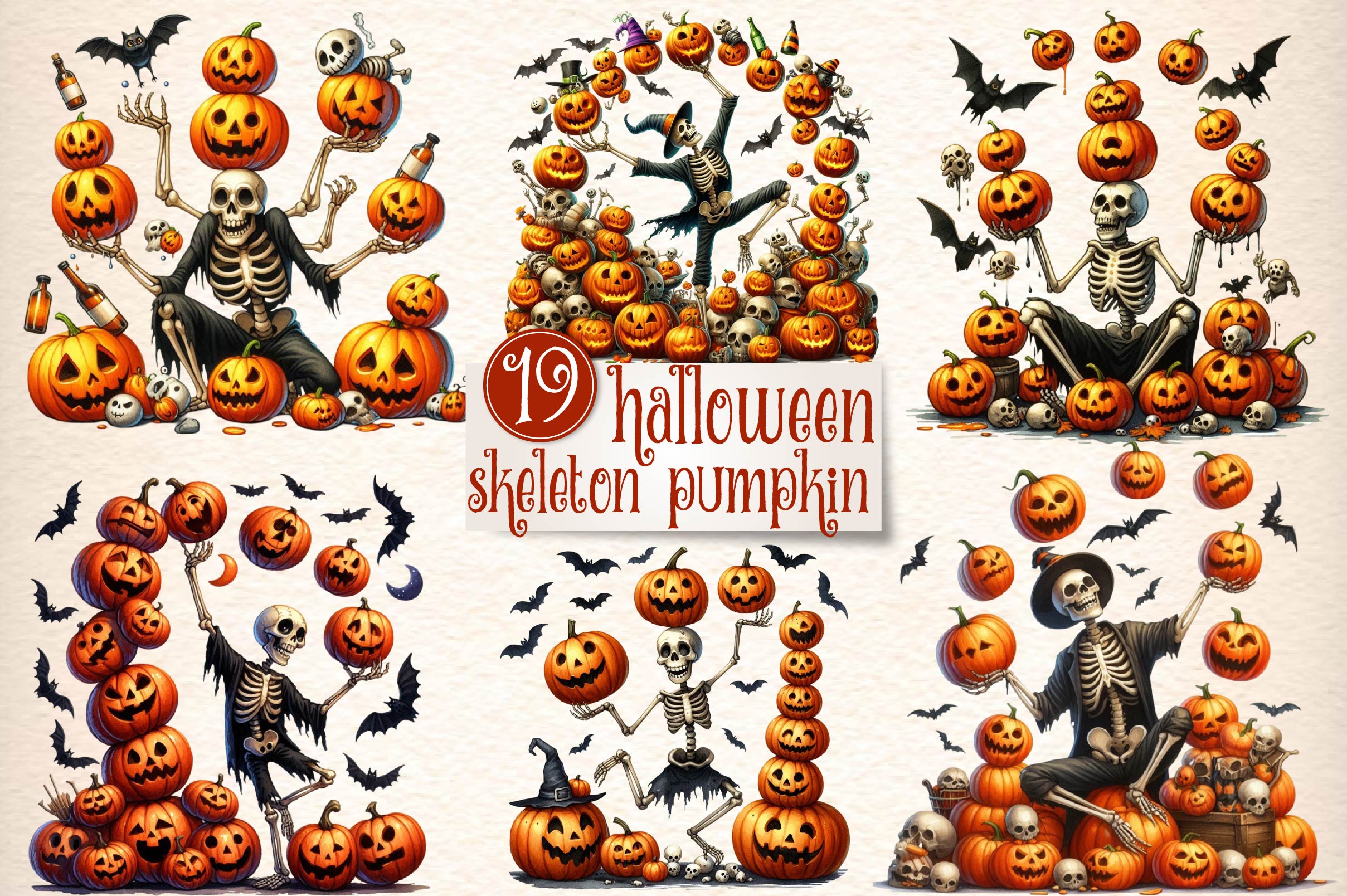 Funny Halloween Skeleton Pumpkin Clipart Bundle - CraftNest - Digital Crafting and Art