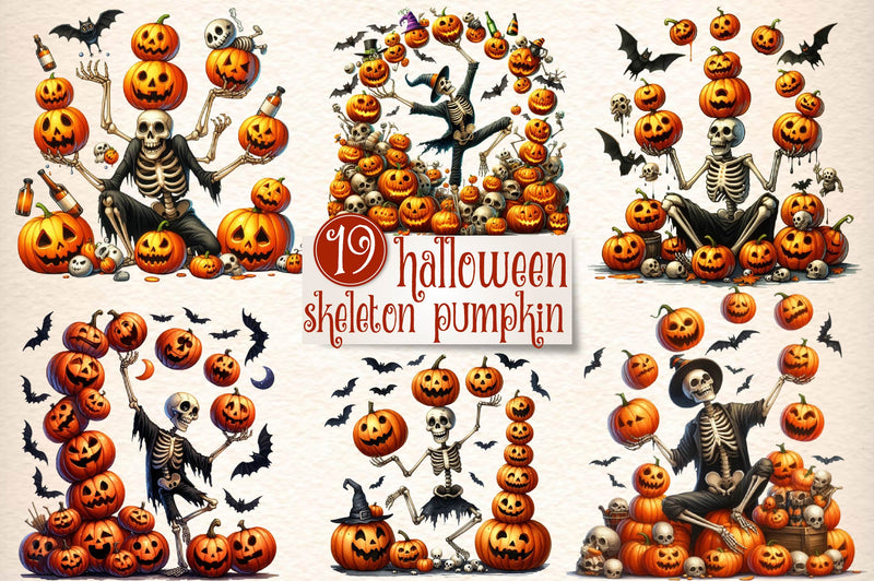 Funny Halloween Skeleton Pumpkin Clipart Bundle - CraftNest - Digital Crafting and Art