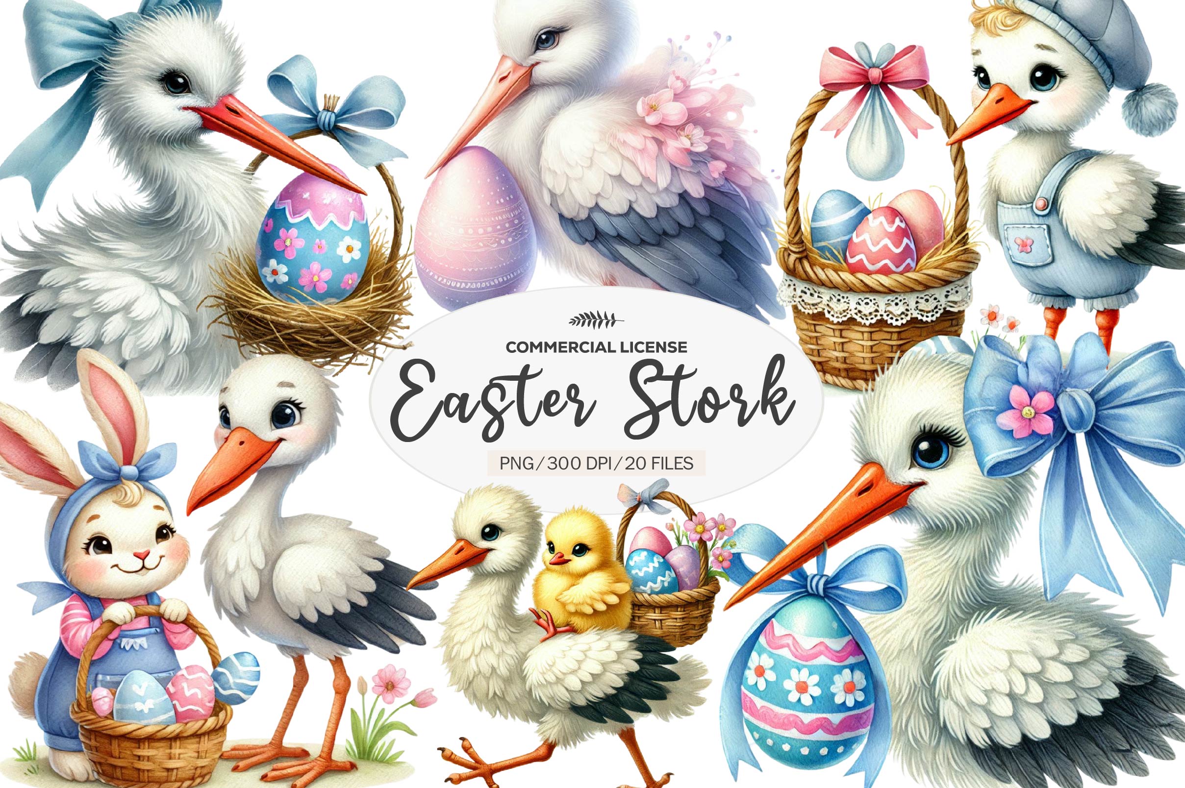 Cute Easter Stork Clipart Bundle - CraftNest - Digital Crafting and Art