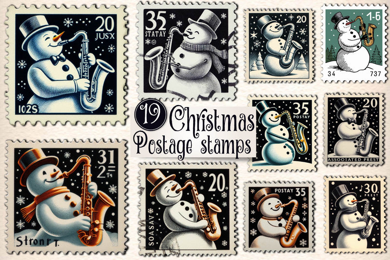 Christmas Snowman Postage Stamps Clipart Bundle - CraftNest - Digital Crafting and Art