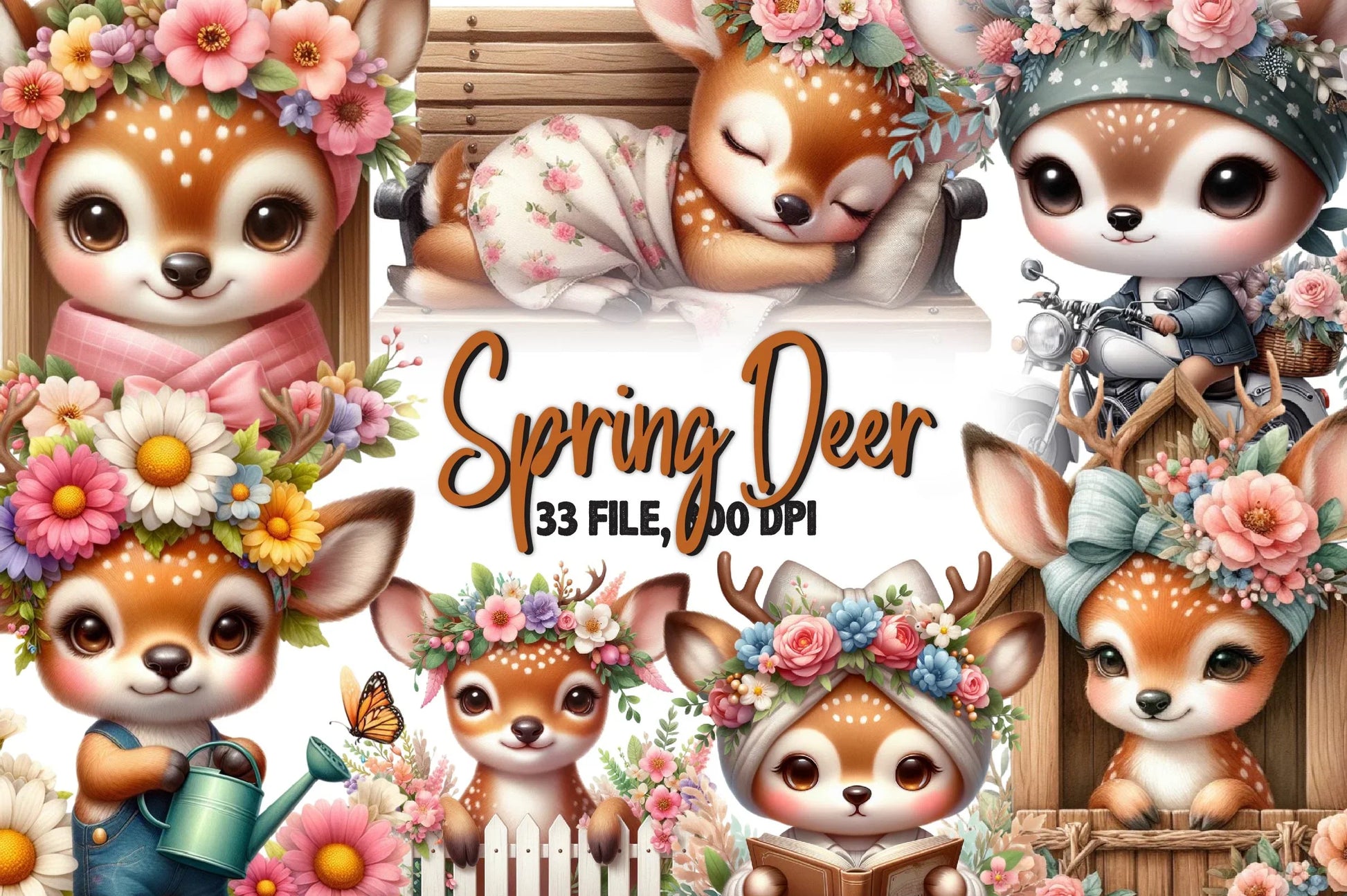 Cute Spring Deer Clipart Bundle 1 - CraftNest - Digital Crafting and Art