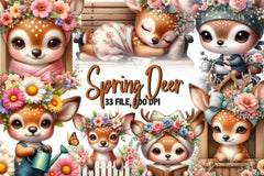 Cute Spring Deer Clipart Bundle 1 - CraftNest - Digital Crafting and Art