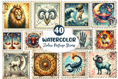 Zodiac Postage Stamp Clipart Bundle - CraftNest - Digital Crafting and Art
