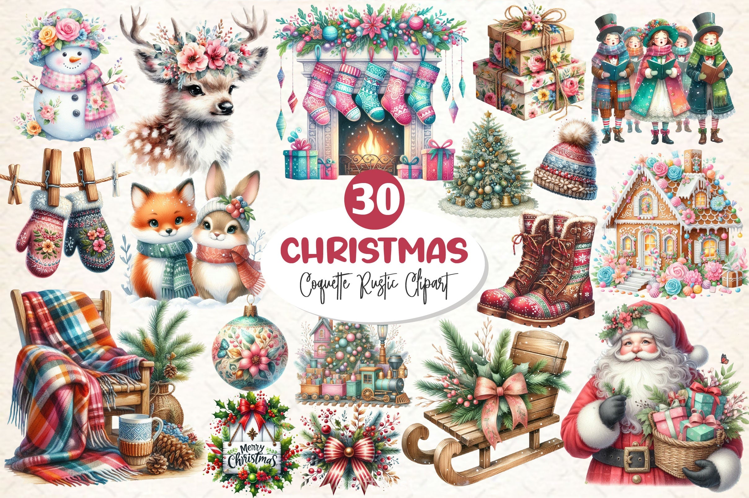 Coquette Rustic Christmas Clipart Bundle - CraftNest - Digital Crafting and Art