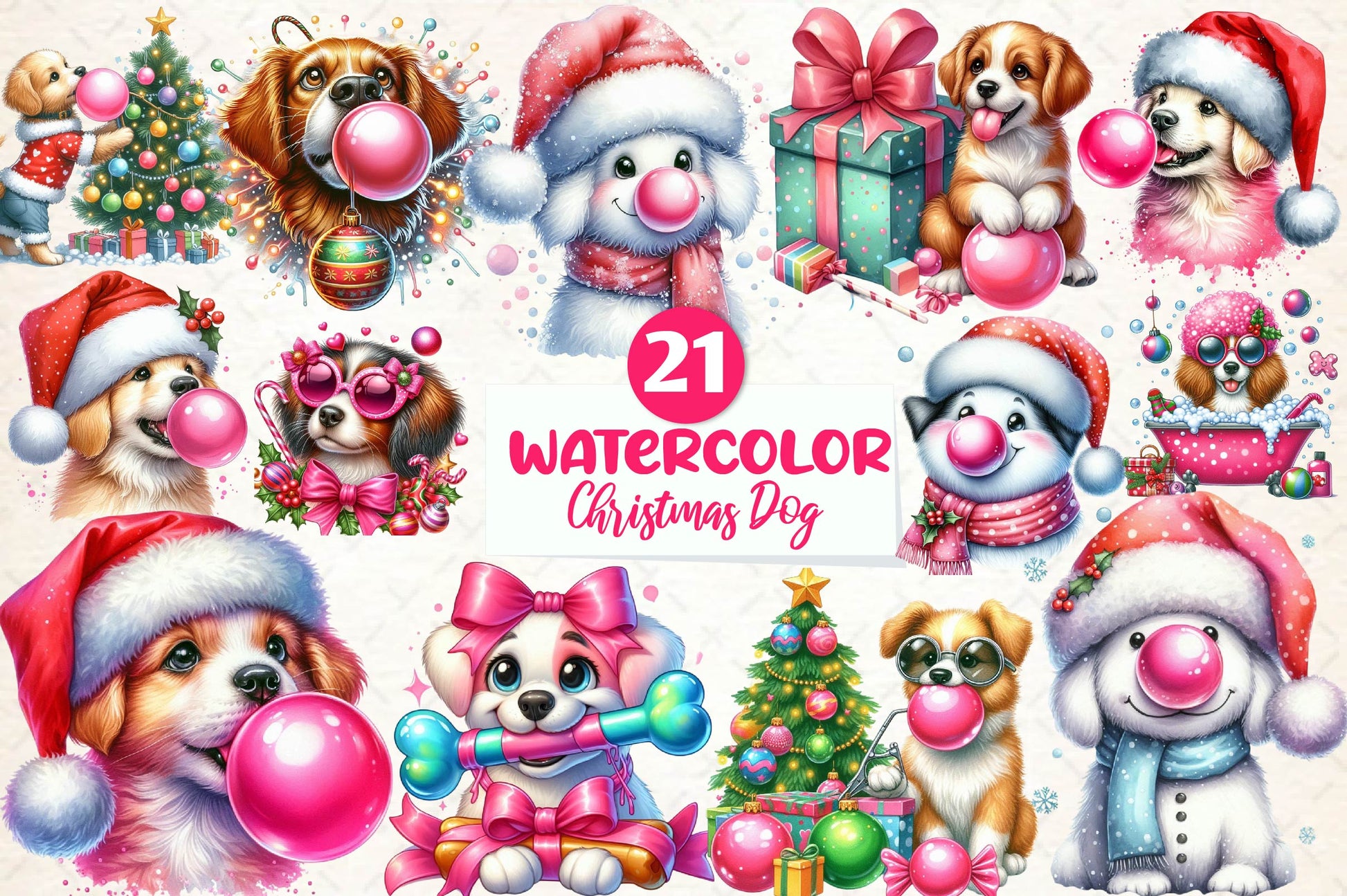 Groovy Christmas Dog And Bubblegum Clipart Bundle - CraftNest - Digital Crafting and Art