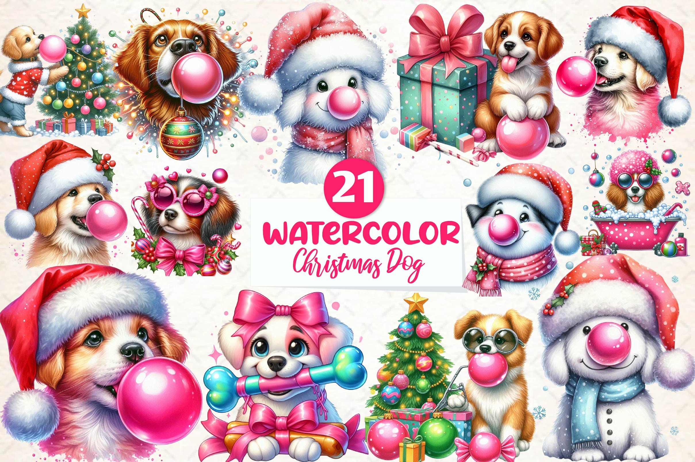 Groovy Christmas Dog And Bubblegum Clipart Bundle - CraftNest - Digital Crafting and Art