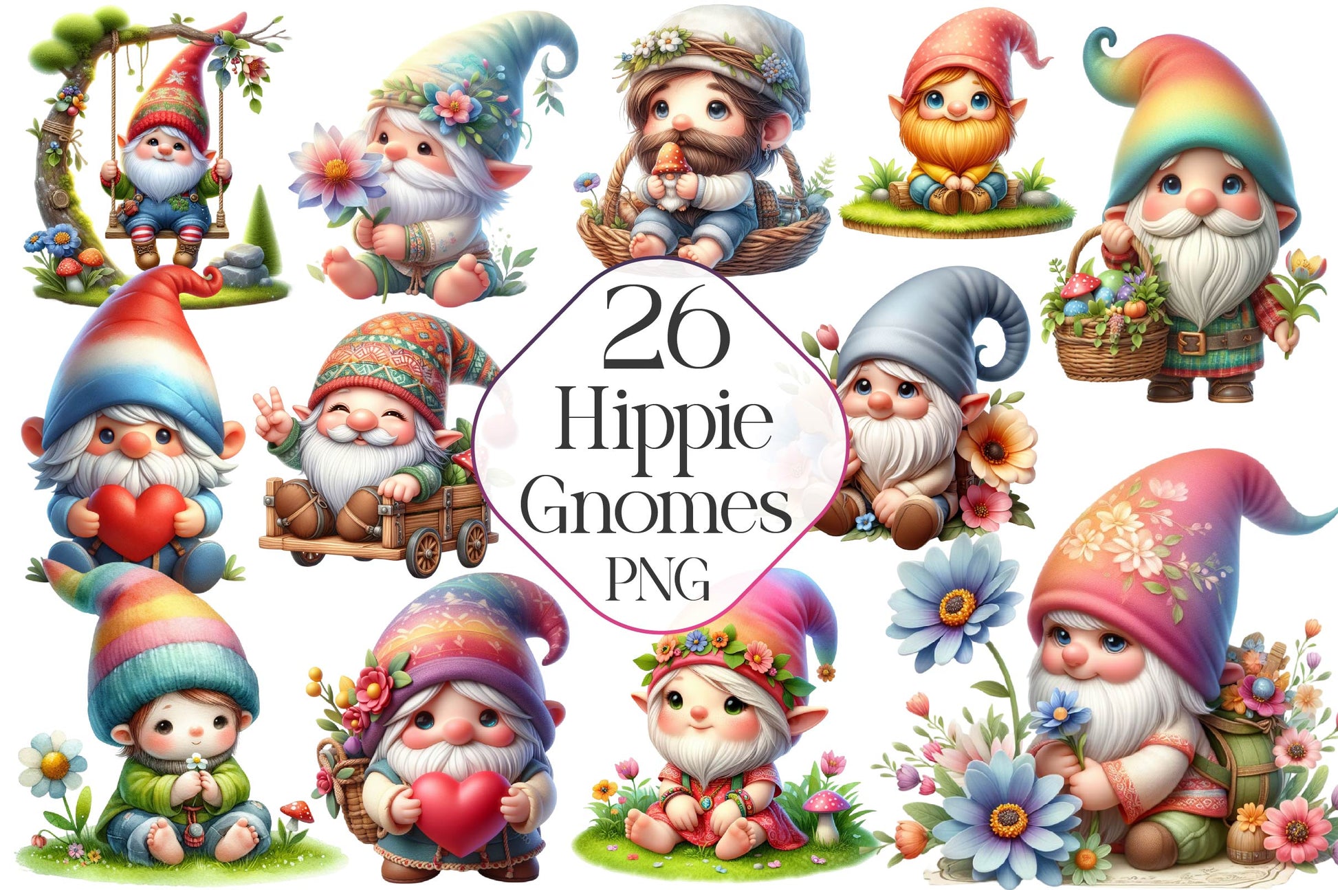 Hippie Gnomes Clipart Bundle - CraftNest - Digital Crafting and Art