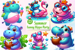 Funny Hippo In Pool Party Clipart Bundle - CraftNest - Digital Crafting and Art