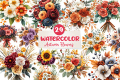 Autumn Wedding Flowers Bouquet Clipart Bundle - CraftNest - Digital Crafting and Art