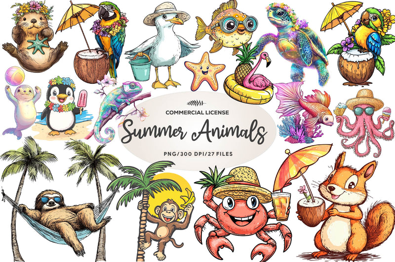 Beachy Summer Animals Clipart Bundle - CraftNest - Digital Crafting and Art