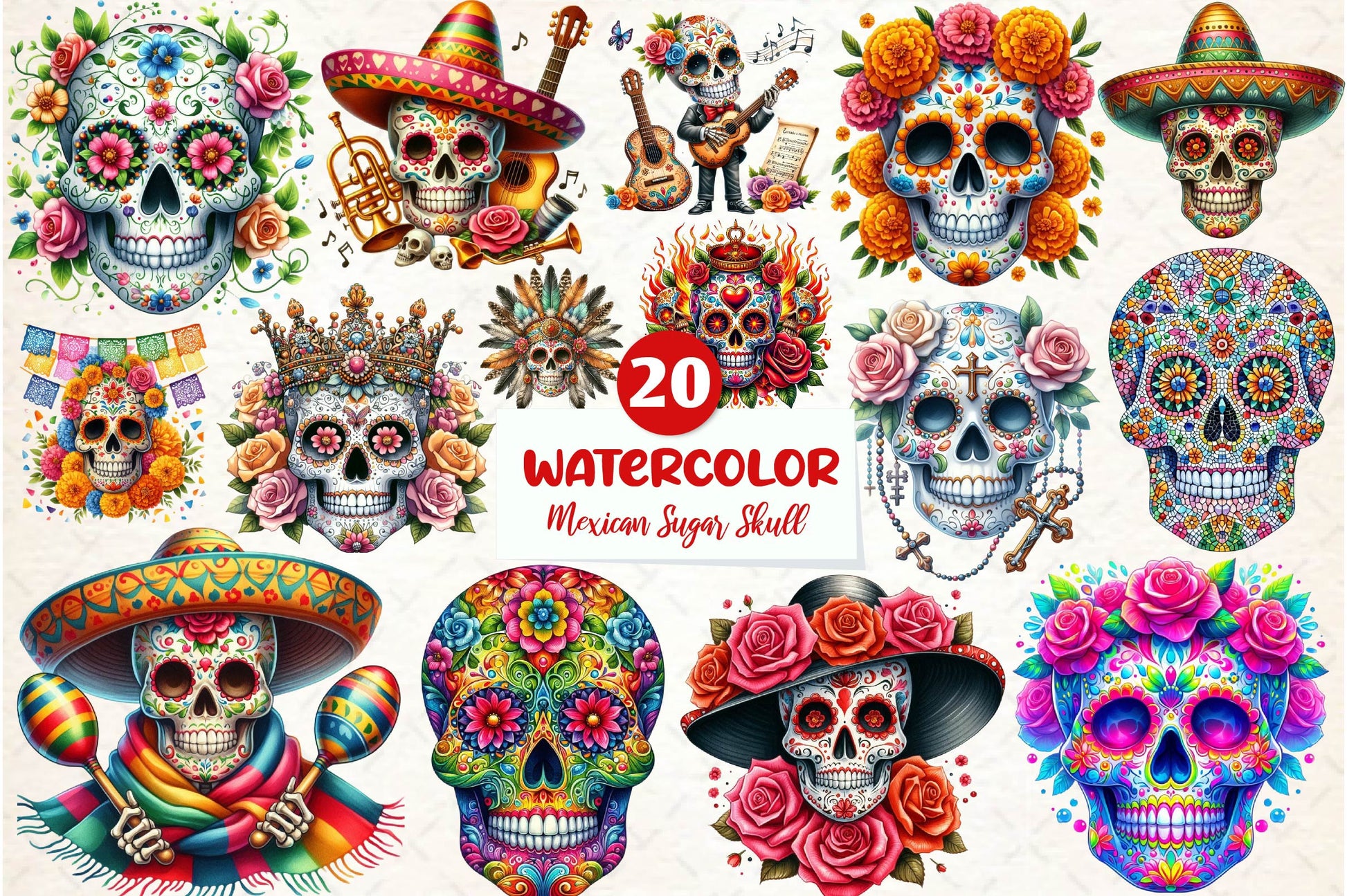 Mexican Sugar Skull Clipart Bundle - CraftNest - Digital Crafting and Art