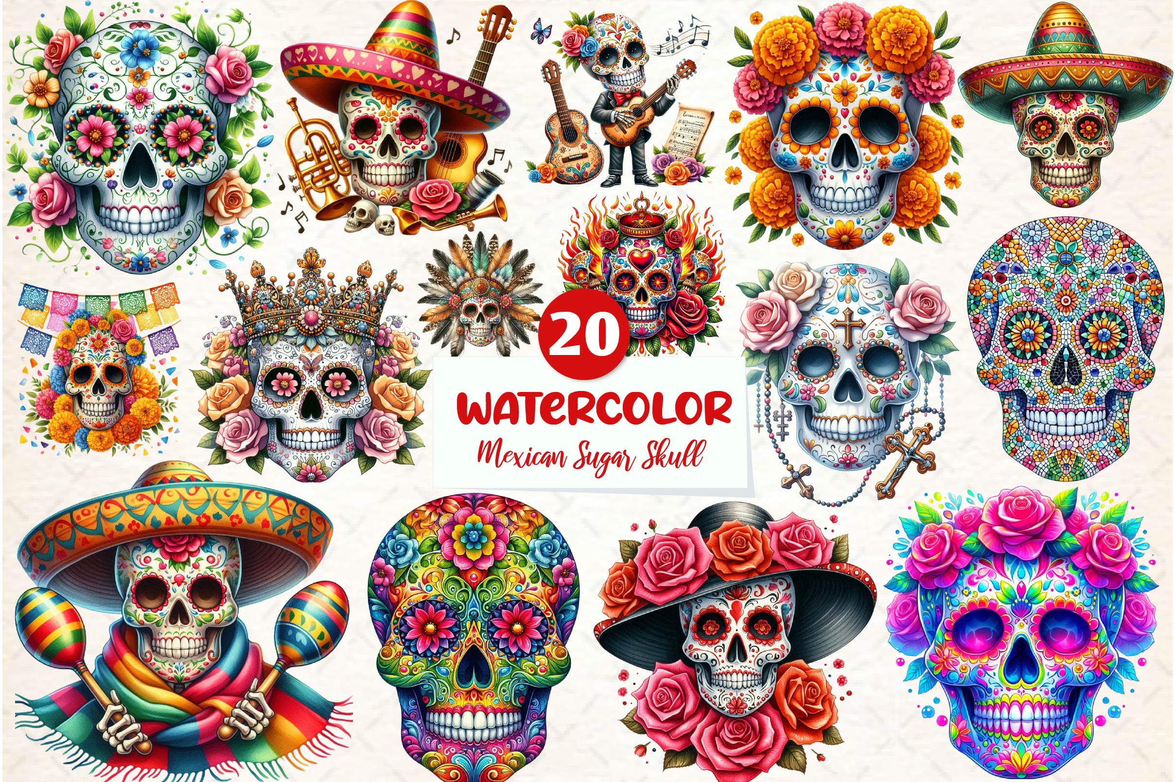 Mexican Sugar Skull Clipart Bundle - CraftNest - Digital Crafting and Art