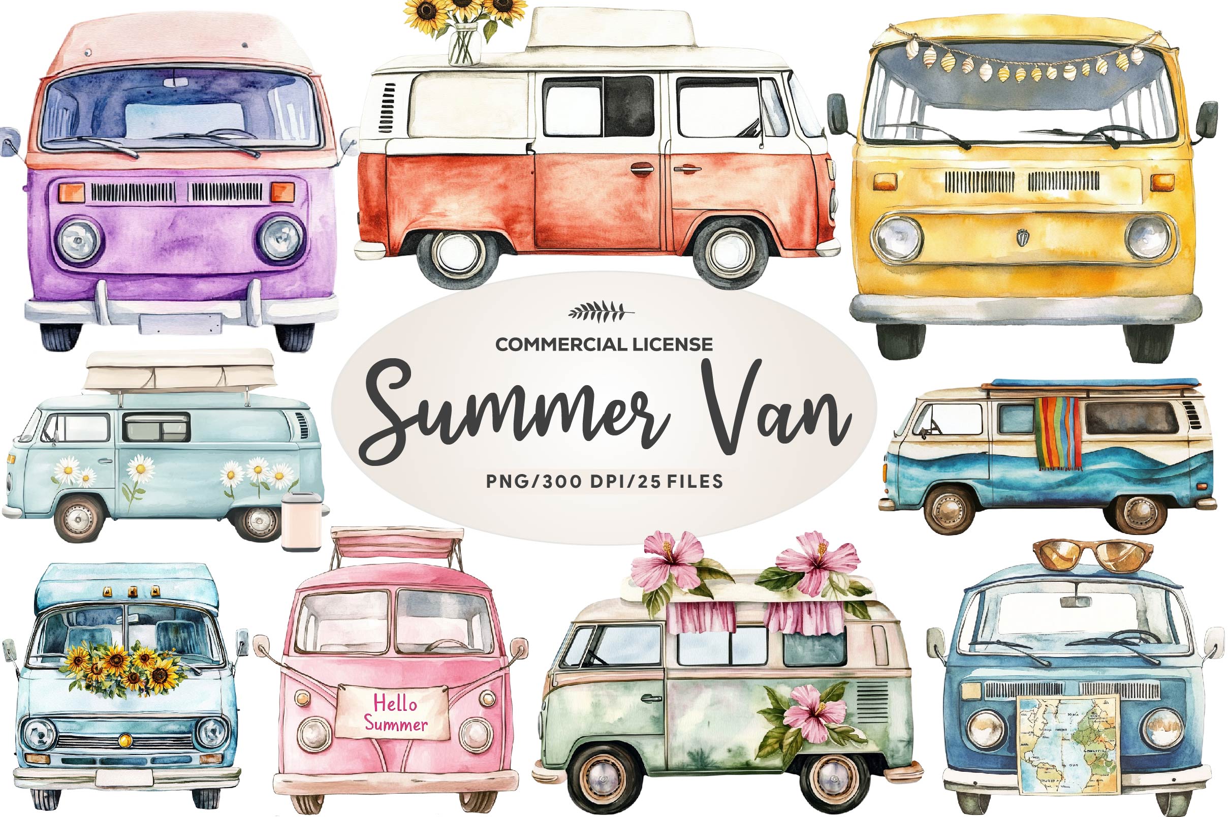 Summer Retro Van Clipart Bundle - CraftNest - Digital Crafting and Art