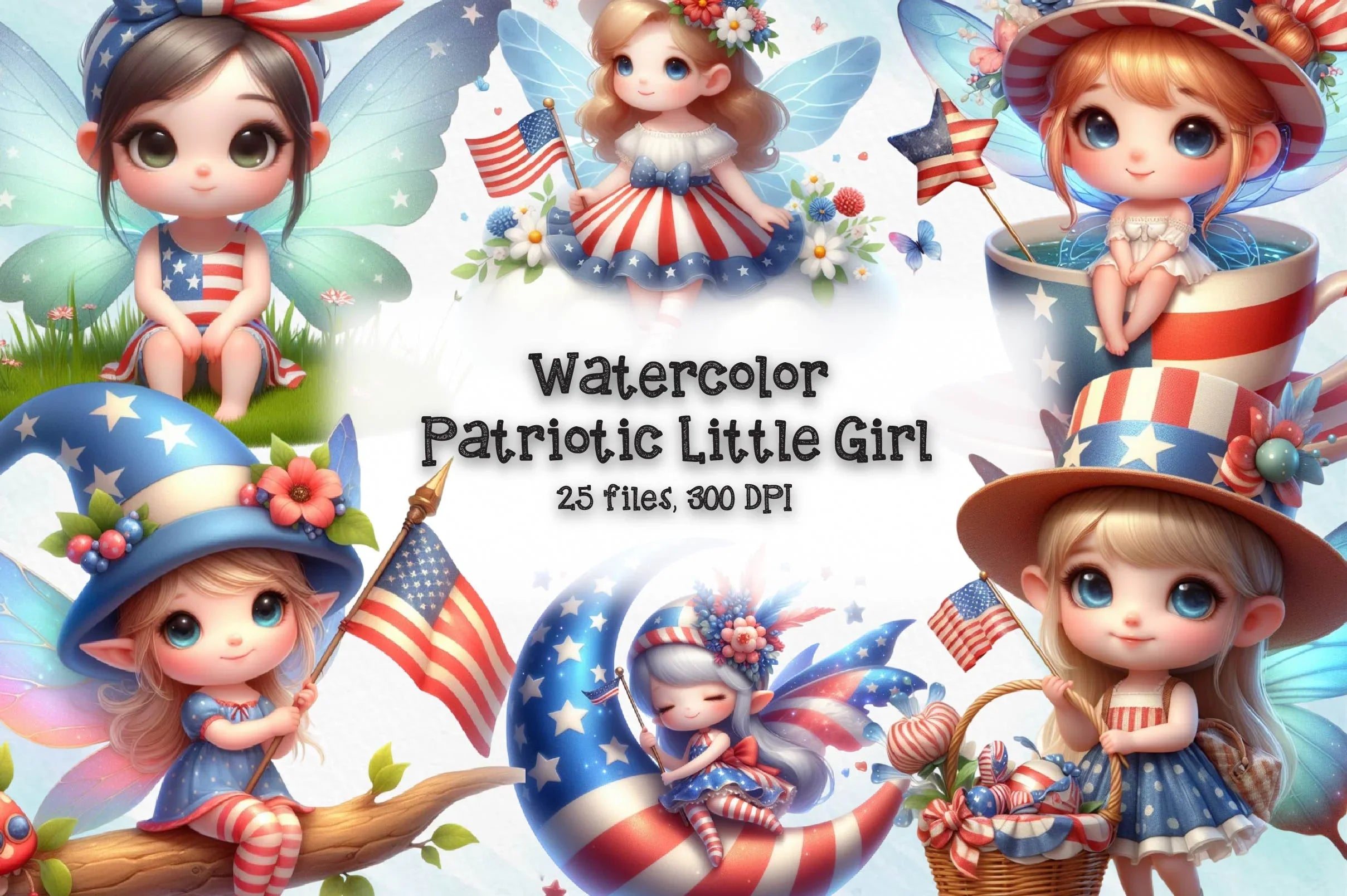 Patriotic Little Girl Clipart Bundle - CraftNest - Digital Crafting and Art