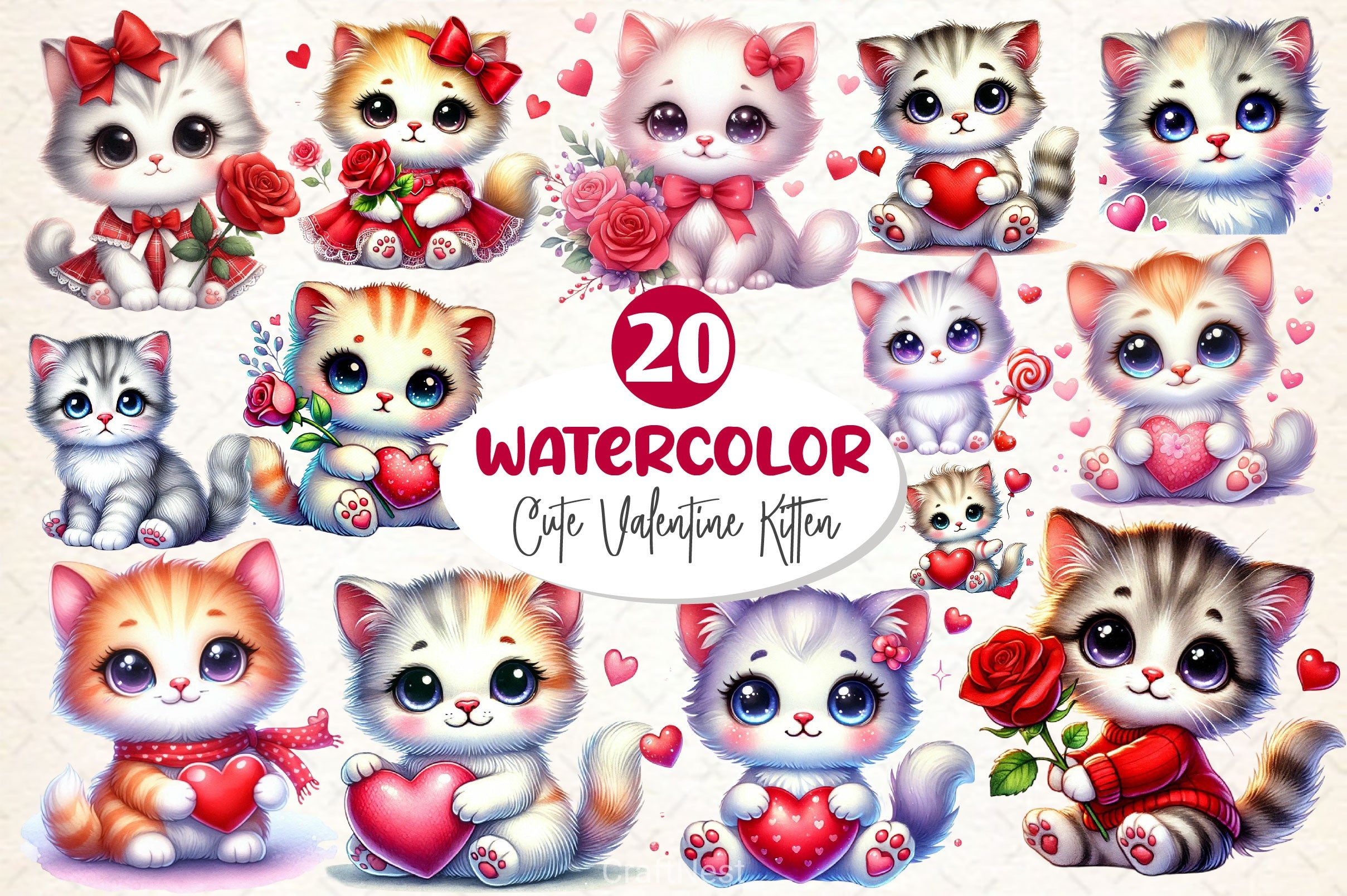 Cute Valentine Kitten Clipart Bundle 2 - CraftNest - Digital Crafting and Art