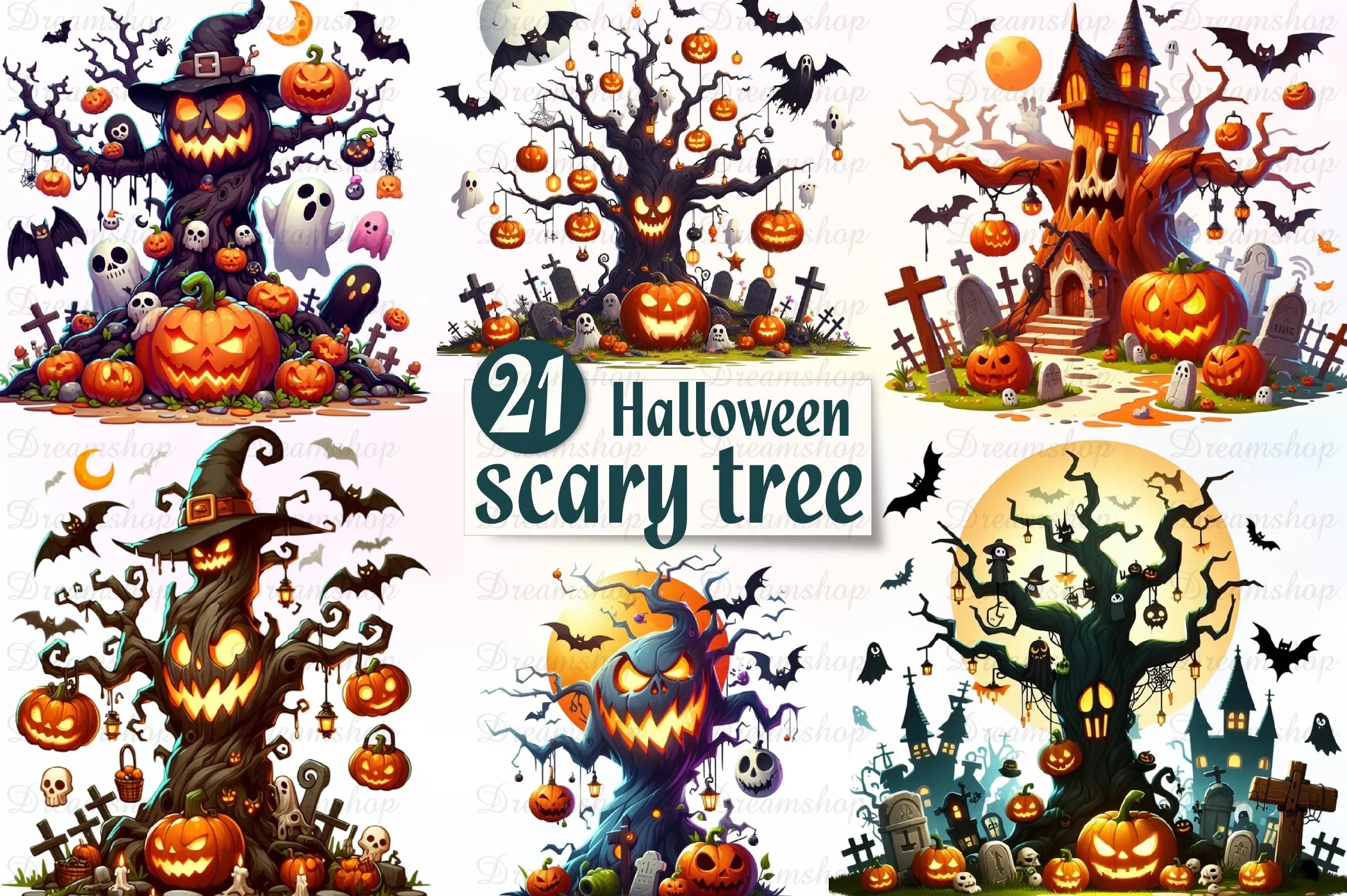Halloween Scary Tree Clipart Bundle - CraftNest - Digital Crafting and Art